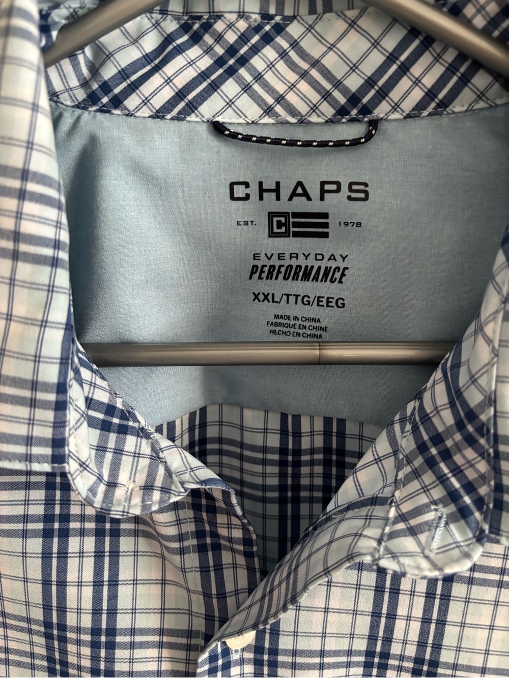 Chaps Blue and White Plaid Button-Down Shirt